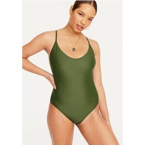 J Crew Scoopneck Safari Green Low Cut Full Coverage One Piece Swimsuit Size 16